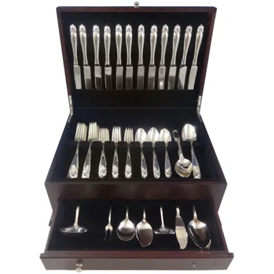 Pre-owned Wallace Silversmiths King Christian By Wallace Sterling Silver Flatware Set For 12 Service 67 Pieces In Black