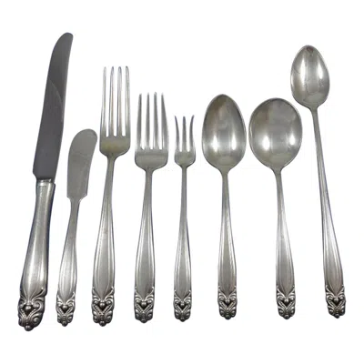 Pre-owned Wallace Silversmiths King Christian By Wallace Sterling Silver Flatware Set For 8 Service 74 Pieces In Black
