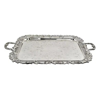 Pre-owned Wallace Silversmiths Large Antique Silver Plated Serving Tray With Pierced, Grape & Vine Decoration In Purple