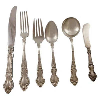 Pre-owned Wallace Silversmiths Meadow Rose By Wallace Sterling Silver Flatware Set Service 50 Pieces In Red