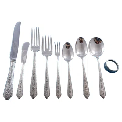 Pre-owned Wallace Silversmiths Normandie By Wallace Sterling Silver Flatware Set For 12 Service 117 Pcs Floral