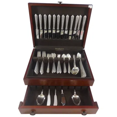 Pre-owned Wallace Silversmiths Normandie By Wallace Sterling Silver Flatware Set For 12 Service, 99 Pieces In Black