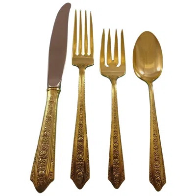 Pre-owned Wallace Silversmiths Normandie Gold By Wallace Sterling Silver Flatware Service 8 Set Vermeil 32 Pcs