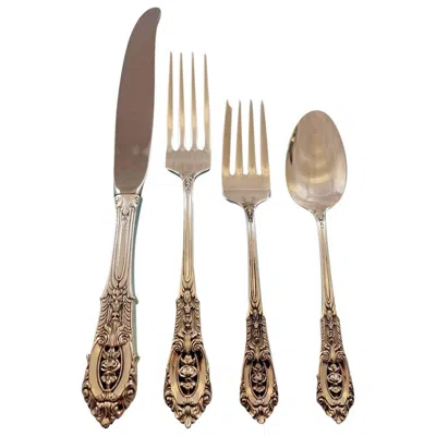 Pre-owned Wallace Silversmiths Rose Point By Wallace Sterling Silver Flatware Set For 8 Service 41 Pcs Dinner In Red