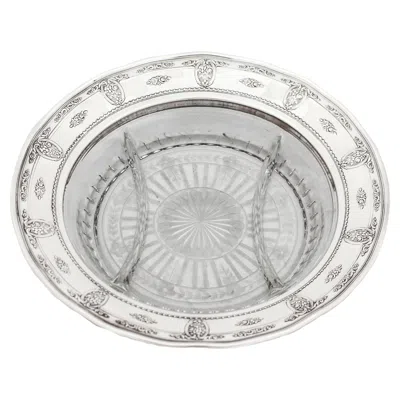 Pre-owned Wallace Silversmiths Rose Point Sterling Silver & Crystal Sectional In Red