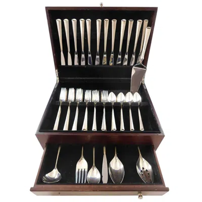 Pre-owned Wallace Silversmiths Royal Satin By Wallace Sterling Silver Flatware Set For 12 Service 55 Pieces In Black