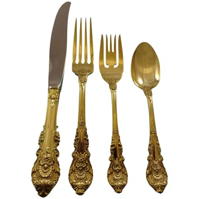 Pre-owned Wallace Silversmiths Sir Christopher Gold By Wallace Sterling Silver Flatware Service Set 12 Vermeil