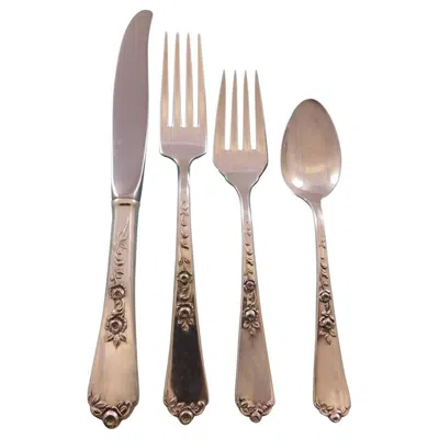 Pre-owned Wallace Silversmiths Sterling Rose By Wallace Sterling Silver Flatware Set For 12 Service 50 Pcs In Red