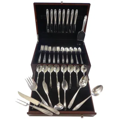 Pre-owned Wallace Silversmiths Stradivari By Wallace Sterling Silver Flatware Set For Eight Service 57 Pieces In Black
