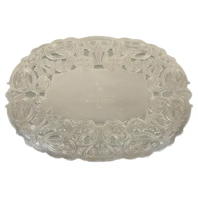 Pre-owned Wallace Silversmiths Vintage Wallace 731 Victorian Style Silver Plated Oval Trivet 1980 Award Platter In Brown