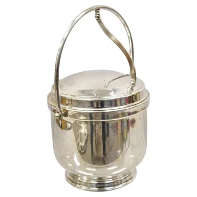 Pre-owned Wallace Silversmiths Vintage Wallace Mid Century Modern Silver Plated Glass Lined Hinged Ice Bucket In Beige