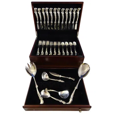 Pre-owned Wallace Silversmiths Waltz Of Spring By Wallace Sterling Silver Flatware Service For 12 Set 54 Pieces In Black