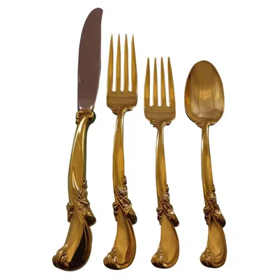 Pre-owned Wallace Silversmiths Waltz Of Spring Gold By Wallace Sterling Silver Flatware Service Set 12 Vermeil