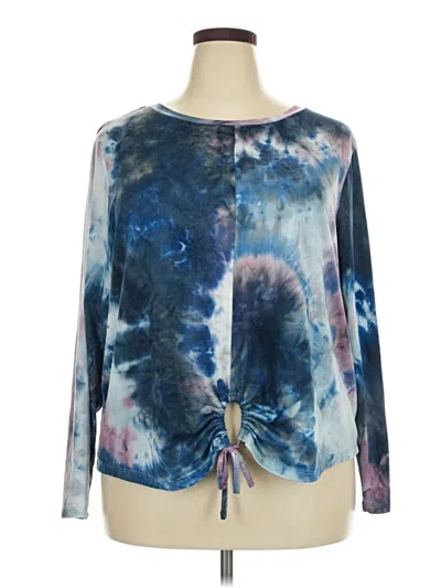 Pre-owned Wallflower Long Sleeve Top Teal Tie-dye Pattern Keyhole Neckline Tops
