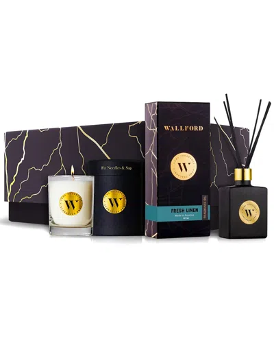 Wallford Home Fragrance Wallford 2pc Candle With Fir Needles & Sap & Fresh Linen Reed Diffuser Set In Black
