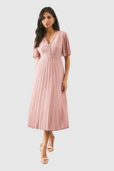 Wallis Chiffon Pleated Sleeve Midi Dress In Pink