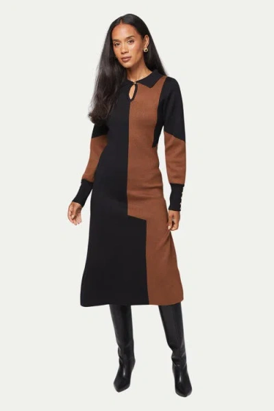 Wallis Colour Block Collared Knitted Dress In Black