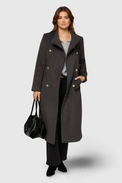 Wallis Double Breasted Tab Detail Funnel Coat In Gray