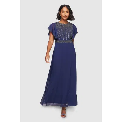 Wallis Embellished Ruffle Sleeve Maxi Dress In Blue