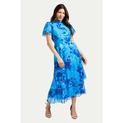 Wallis Floral Burn Out Ruffle Midi Dress In Blue