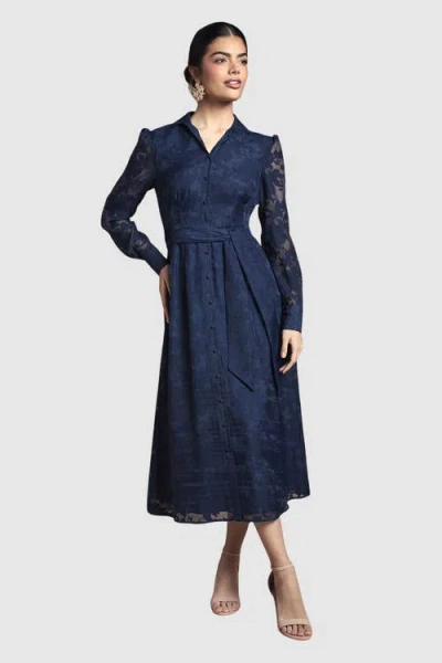 Wallis Floral Organza Belted Midi Dress In Blue