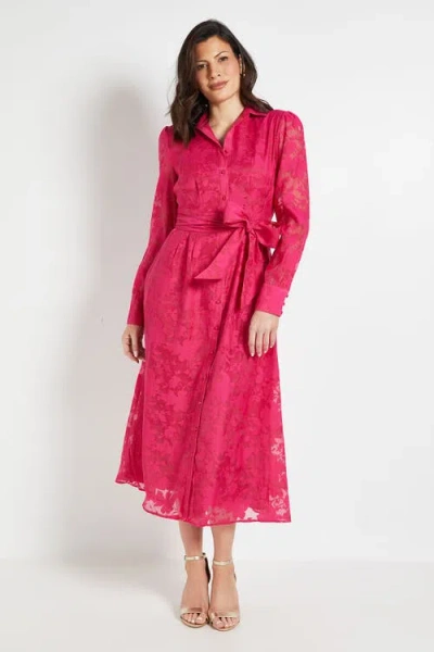 Wallis Floral Organza Belted Midi Dress In Pink