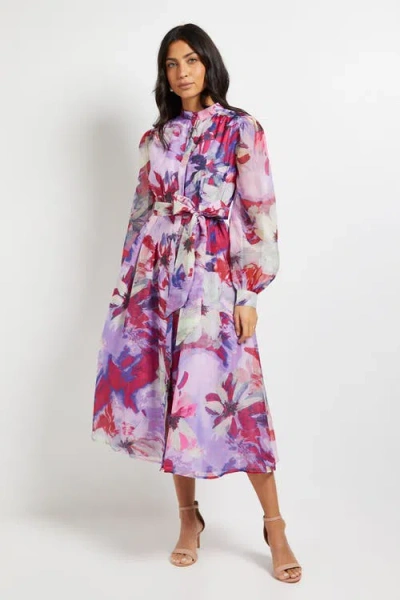 Wallis Floral Print Organza Midi Shirt Dress In Pink
