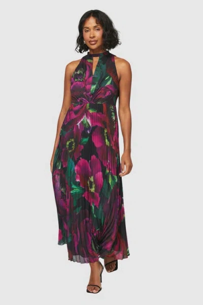 Wallis Floral Print Pleated Maxi Dress In Black