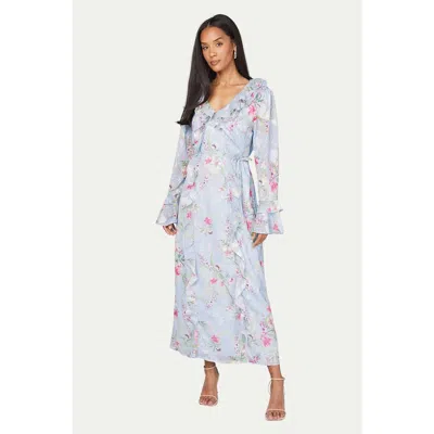 Wallis Floral Ruffle Belted Midaxi Dress In Blue