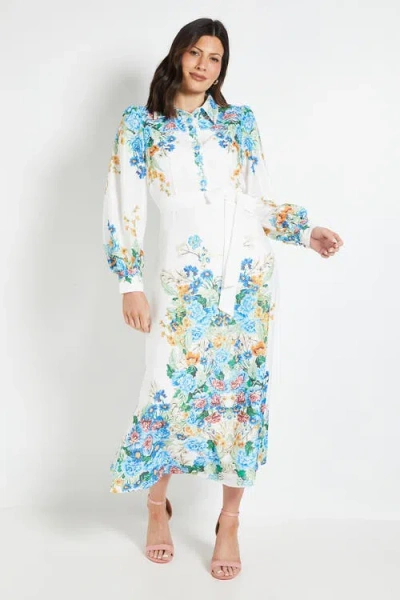 Wallis Floral Western Belted Midi Shirt Dress In White