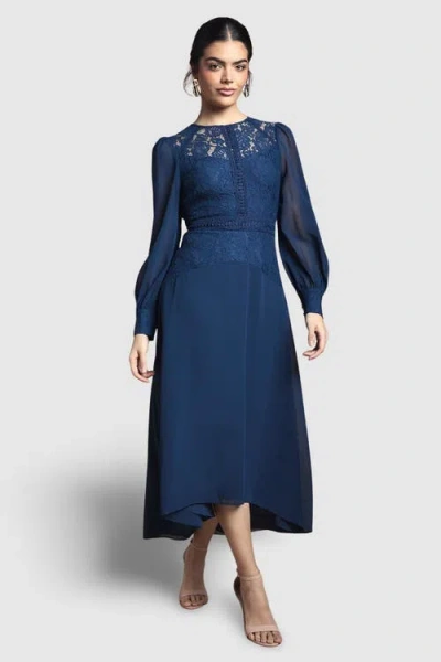 Wallis Lace Insert Chiffon Midi Dress In Blue