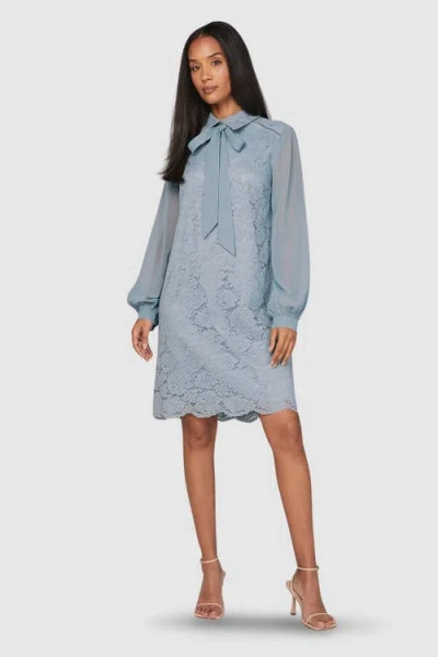 Wallis Lace Tie Neck Shift Dress In Blue