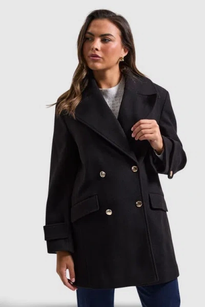 Wallis Mid Length Double Breasted Coat In Black