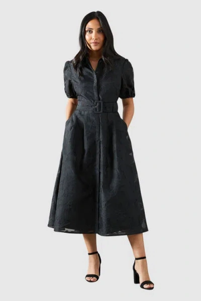 Wallis Petite Burnout Floral Shirt Dress In Black
