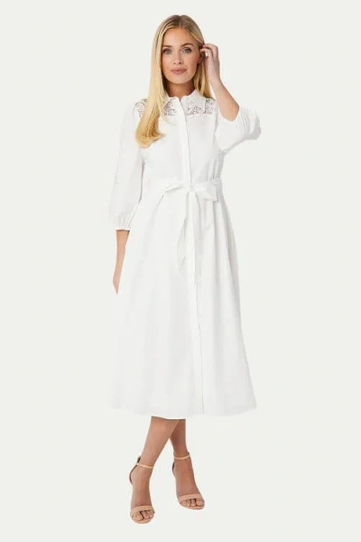 Wallis Petite Cotton Cutwork Detail Shirt Dress In White
