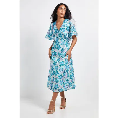 Wallis Petite Floral Midi Dress In Green