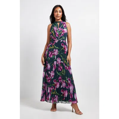 Wallis Petite Floral Print Pleated Maxi Dress In Multi