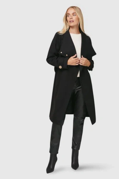 Wallis Petite Funnel Neck Tie Belt Coat In Black