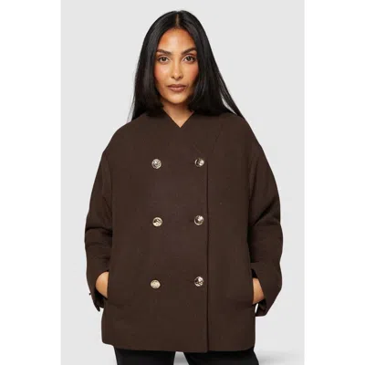 Wallis Petite Grown On Neck Peacoat In Brown