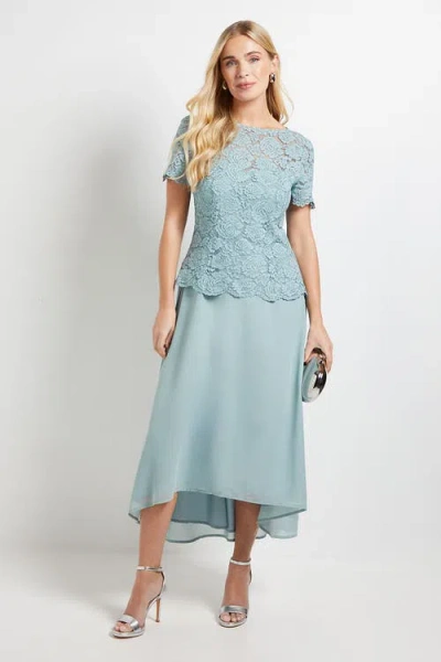 Wallis Petite Lace Overlay Midi Dress In Green