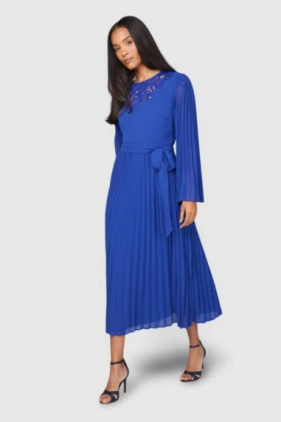 Wallis Pleated Floral Trim Midi Dress In Blue