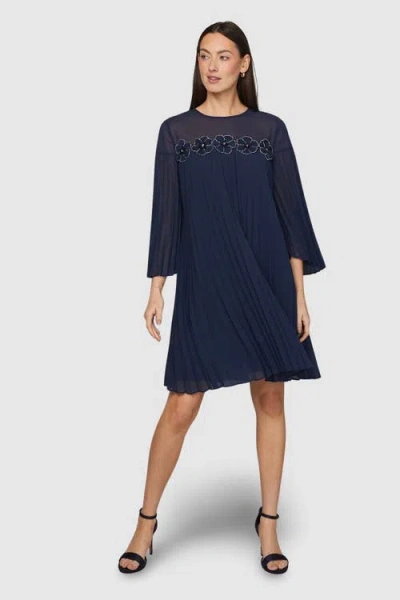 Wallis Pleated Floral Trim Shift Dress In Blue