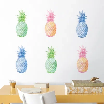 Wallpops 6 Piece Pop Pineapples Wall Decal Set In Blue;green;yellow;pink