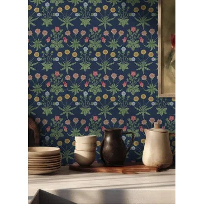 Wallpops Daisy Chocolate And Paprika Peel And Stick Wallpaper In Dark Blue