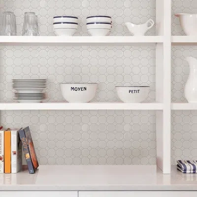 Wallpops Octagon 10" X 10" Peel & Stick Mosaic Tile In Gray And Off-white