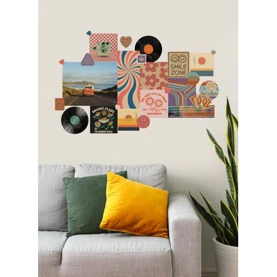 Wallpops Retro Collage Wall Decal In Blue;brown;pink