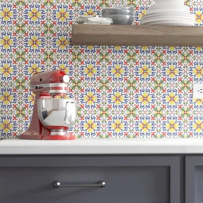 Wallpops Tuscan 10" X 10" Resin Peel & Stick Mosaic Tile In Yellow;green;blue