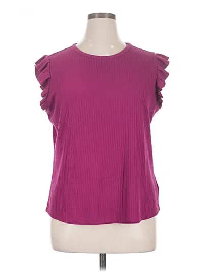 Pre-owned Walmart Short Sleeve Top Purple Ruffles Neckline Tops