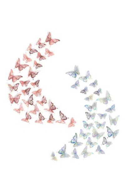 Walplus Rose Gold And Holographic Silver Floral 3d Butterflies Mix In Multi