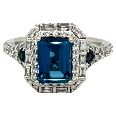 Pre-owned Walt Disney Enchanted Disney London Blue Topaz And Diamond Engagement Ring 14k White Gold
